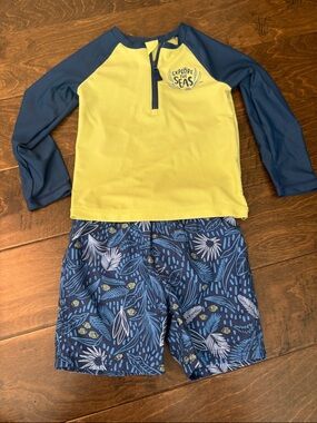 Carter's Yellow and Navy Kids Rashguard Swim Set